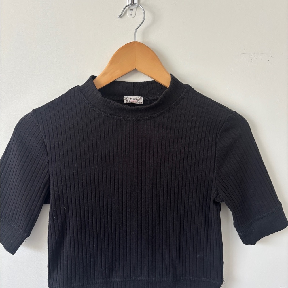 Free People Black Ribbed Crop Top